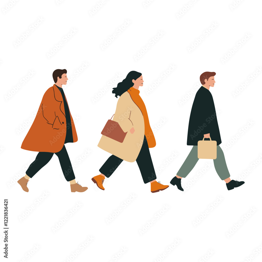 Three business people walking person illustration clothing vector Three business people walking person illustration clothing vector