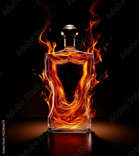 Whiskey bottle on fire
