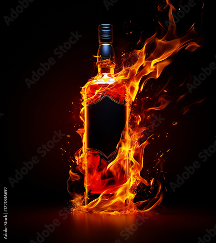 Whiskey bottle on fire