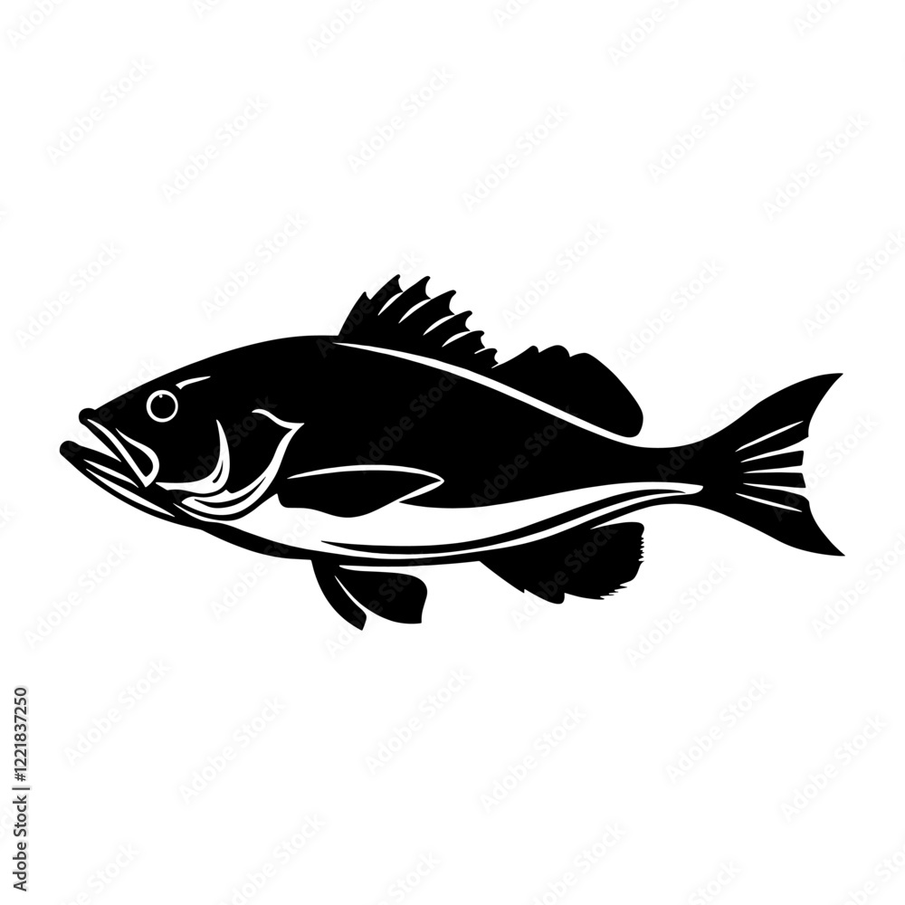 Sea bass silhouette illustration animal black vector Sea bass silhouette illustration animal black vector