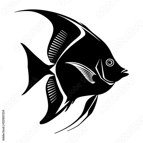 Moorish idol fish silhouette illustration black white vector