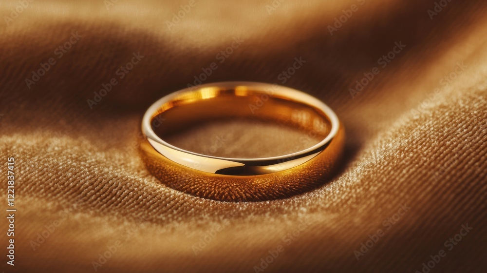 Elegant gold wedding ring on soft satin fabric Elegant gold wedding ring on soft satin fabric