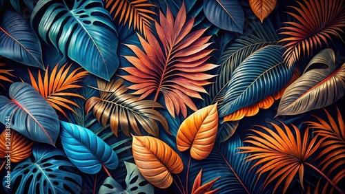 Wallpaper Mural Vibrant Tropical Foliage A Lush Arrangement of Exotic Leaves in Rich Jewel Tones Torontodigital.ca