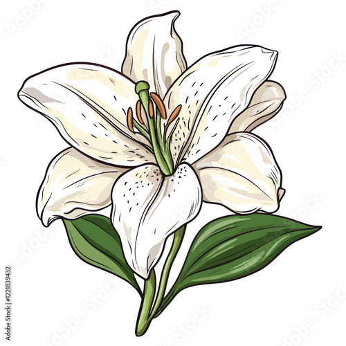 White lily sticker vector illustration drawing flower vector