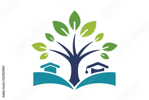 Vector illustration of a tree education logo, perfect for microstock, eco-friendly, and learning designs.