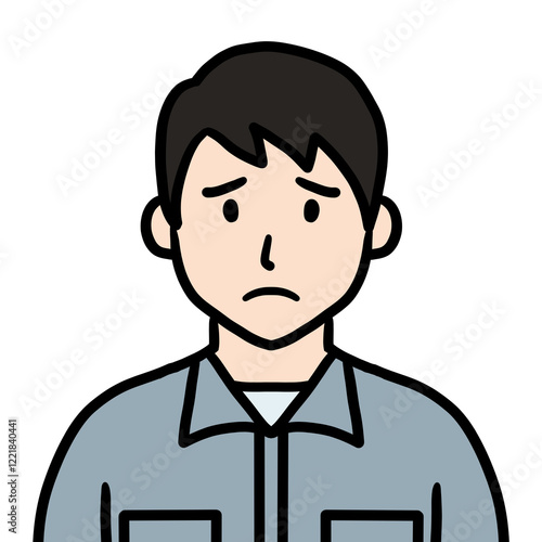 作業着姿の若い男性（困る）