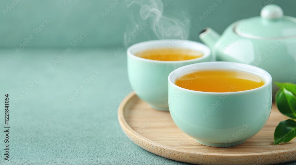 Traditional Chinese Tea Set with Freshly Brewed Tea Traditional Chinese Tea Set with Freshly Brewed Tea