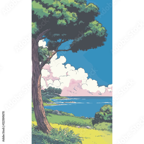 Impression summer nature ocean tree vector