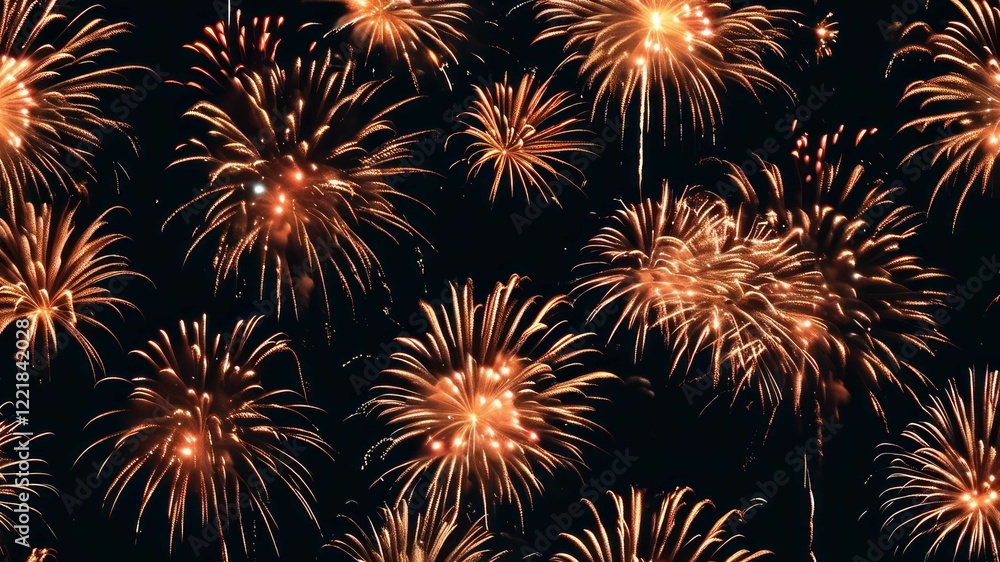 Naklejka premium Colorful fireworks light up night sky, creating festive atmosphere for celebrations and events