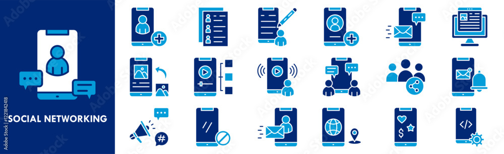 Social Networking icon collection set. Containing design network, social, online, media, communication Social Networking icon collection set. Containing design network, social, online, media, communication