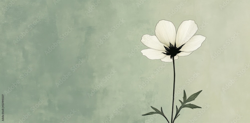 Fototapeta premium Elegant White Flower on Sage Green Background