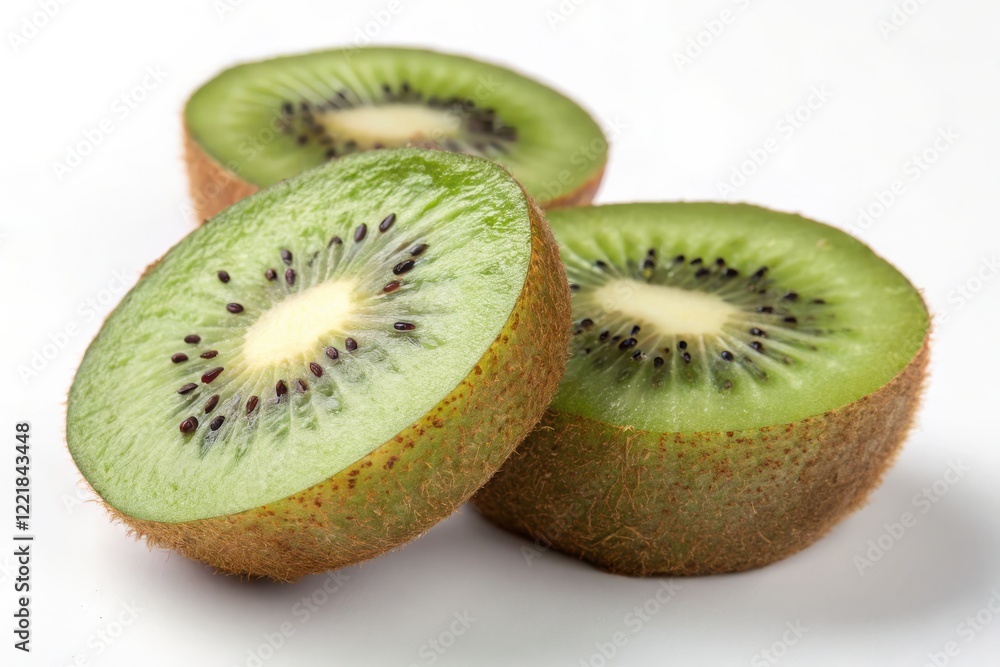 Vibrant Close-Up of Fresh Kiwi Slices on a Clean White Background for Culinary Inspiration Vibrant Close-Up of Fresh Kiwi Slices on a Clean White Background for Culinary Inspiration