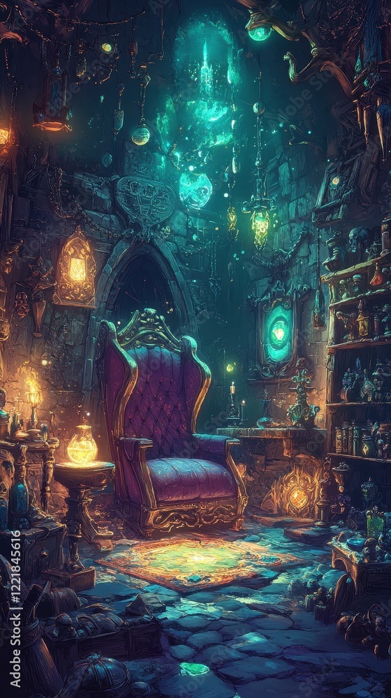 A Mystical Wizards Chamber Filled With Arcane Artifacts A Mystical Wizards Chamber Filled With Arcane Artifacts
