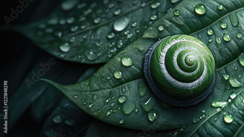 water drops on a leaf Snail photo