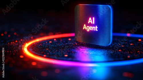 An AI agent hologram symbolizing agentic autonomy for collaboration with the human workforce using autonomous agents to work in business partnership using teamwork