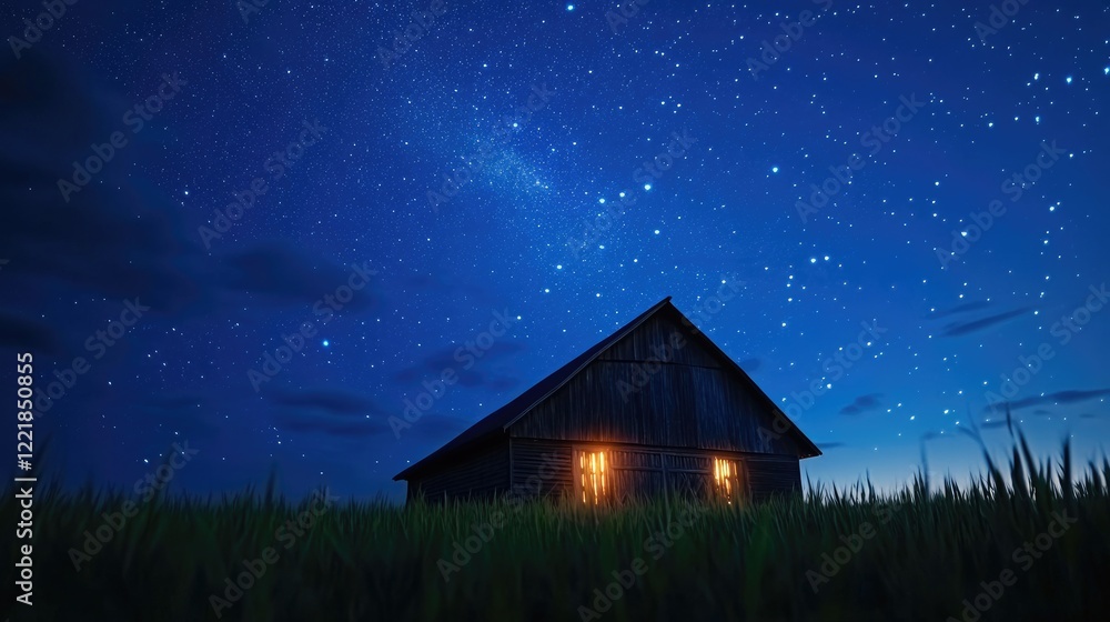 Starry Night Barn: A Serene Countryside Scene Starry Night Barn: A Serene Countryside Scene