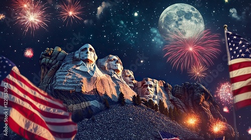 Mount Rushmore with Fireworks on Presidents' Day, Presidents' Day