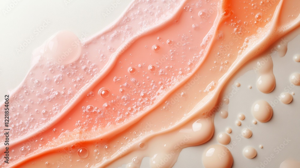 Fototapeta premium Abstract image of bubbly peach and pink cosmetic lotion