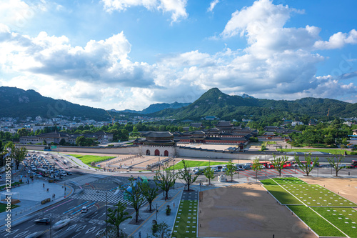 view gwanghwamun gate of Seoul City South Korea.