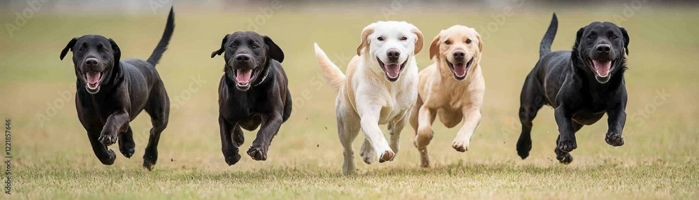 Joyful Dogs Running Together in a Lively Outdoor Setting, Showcasing the Pure Happiness and Energy of Labrador Retrievers in a Natural Environment Joyful Dogs Running Together in a Lively Outdoor Setting, Showcasing the Pure Happiness and Energy of Labrador Retrievers in a Natural Environment