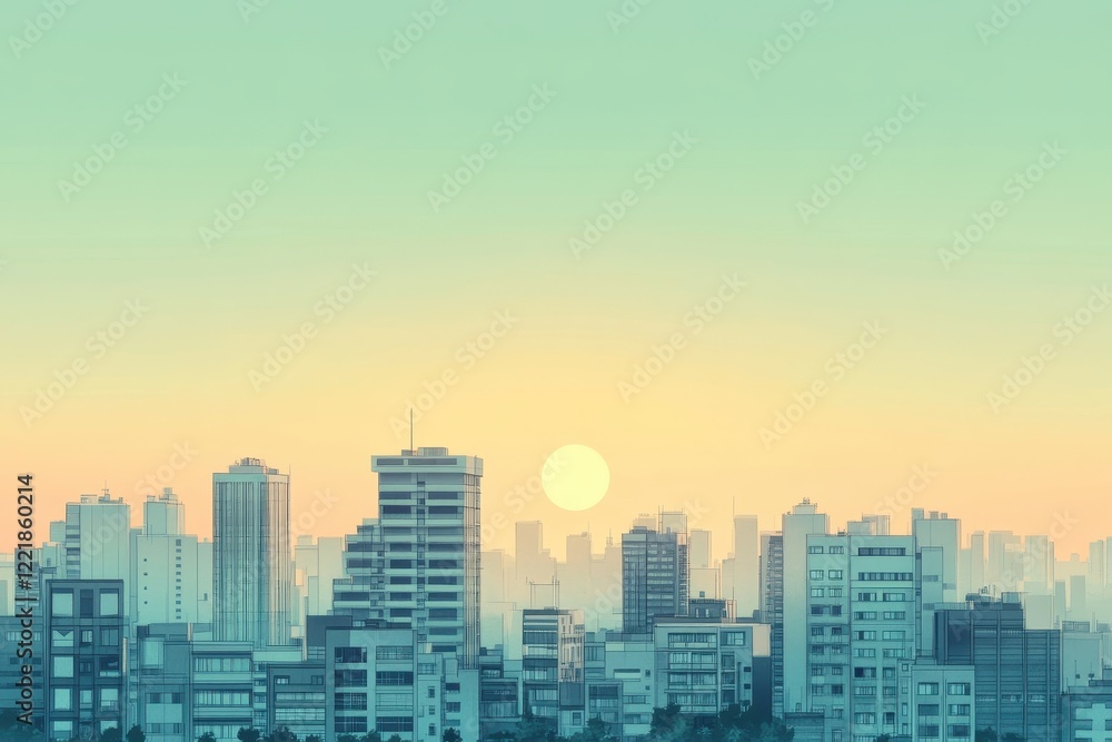 Fototapeta premium City Skyline Sunset Urban Buildings Landscape