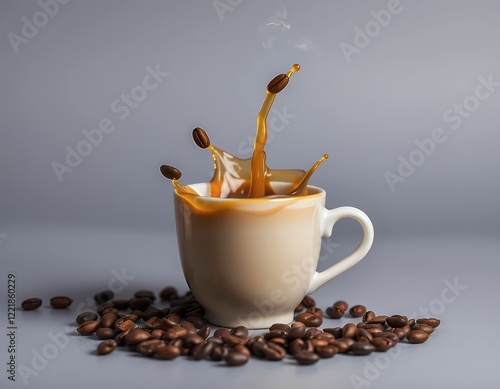 Coffee Splash in Cup with Beans Aromatic Brew Image photo