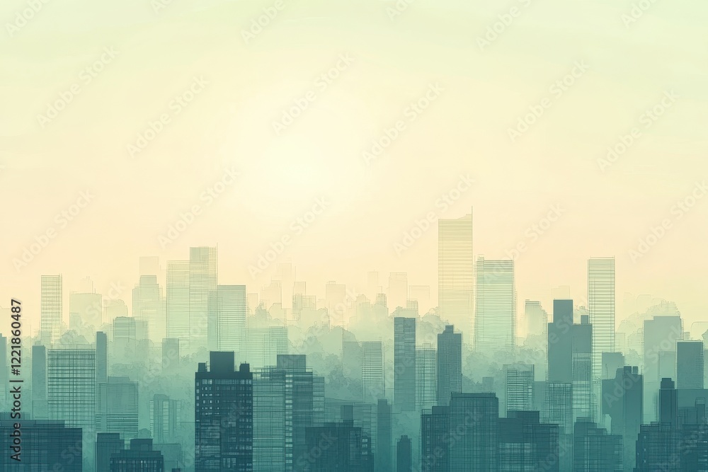 Cityscape Skyline Sunrise Hazy Modern Buildings Cityscape Skyline Sunrise Hazy Modern Buildings