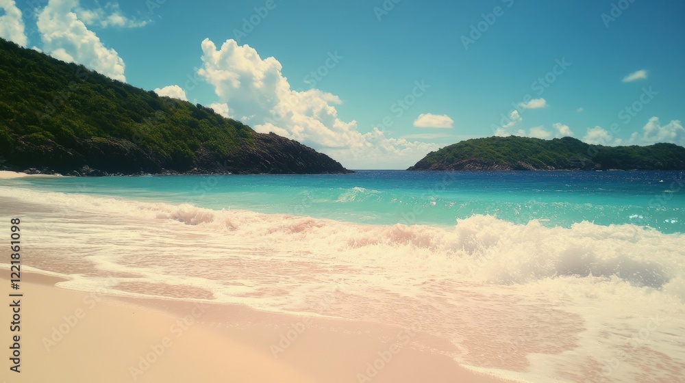 Tropical Beach with Soft Waves and Clear Blue Sky in Paradise Tropical Beach with Soft Waves and Clear Blue Sky in Paradise