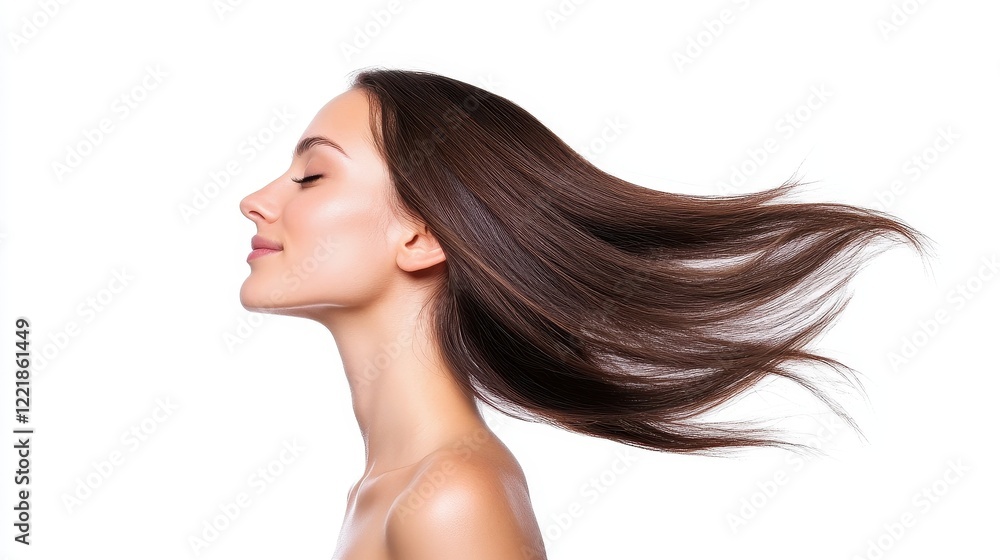 Profile of Woman with Flowing Hair, Perfect Skin, and Calm Expression Profile of Woman with Flowing Hair, Perfect Skin, and Calm Expression