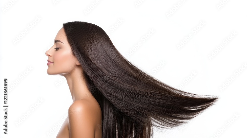 Elegant Woman with Long Smooth Hair Flowing Gracefully in Profile Elegant Woman with Long Smooth Hair Flowing Gracefully in Profile