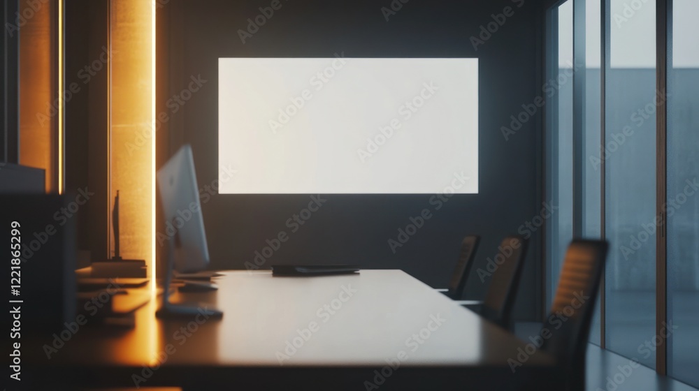 Modern Office Interior: Minimalist Workspace Design with Ambient Lighting Modern Office Interior: Minimalist Workspace Design with Ambient Lighting