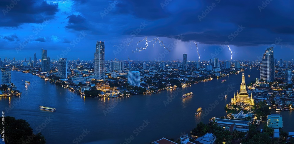 Obraz premium Stormy City Nightscape