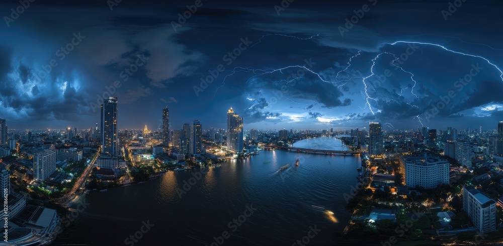 Naklejka premium Stormy City Nightscape