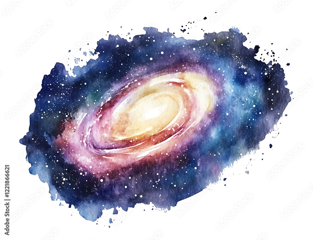 Fototapeta premium Whirlpool Galaxy Watercolor Painting: A Celestial Masterpiece of Cosmic Beauty and Starry Night