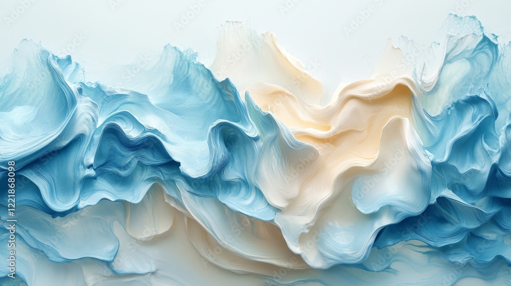 Fototapeta premium Abstract Blue and Cream Wavelike Forms