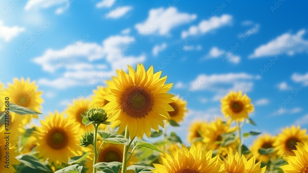 Sunflower field with cloudy blue sky. Sunflower landscape Sunflower field with cloudy blue sky. Sunflower landscape