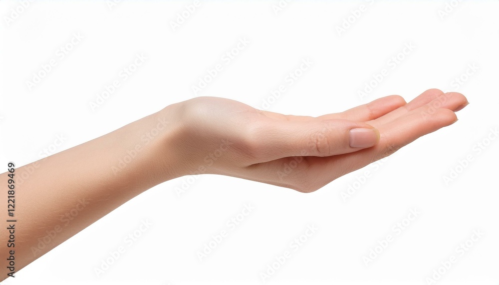 Woman's hand offering something. Open palm, gentle gesture. Woman's hand offering something. Open palm, gentle gesture.