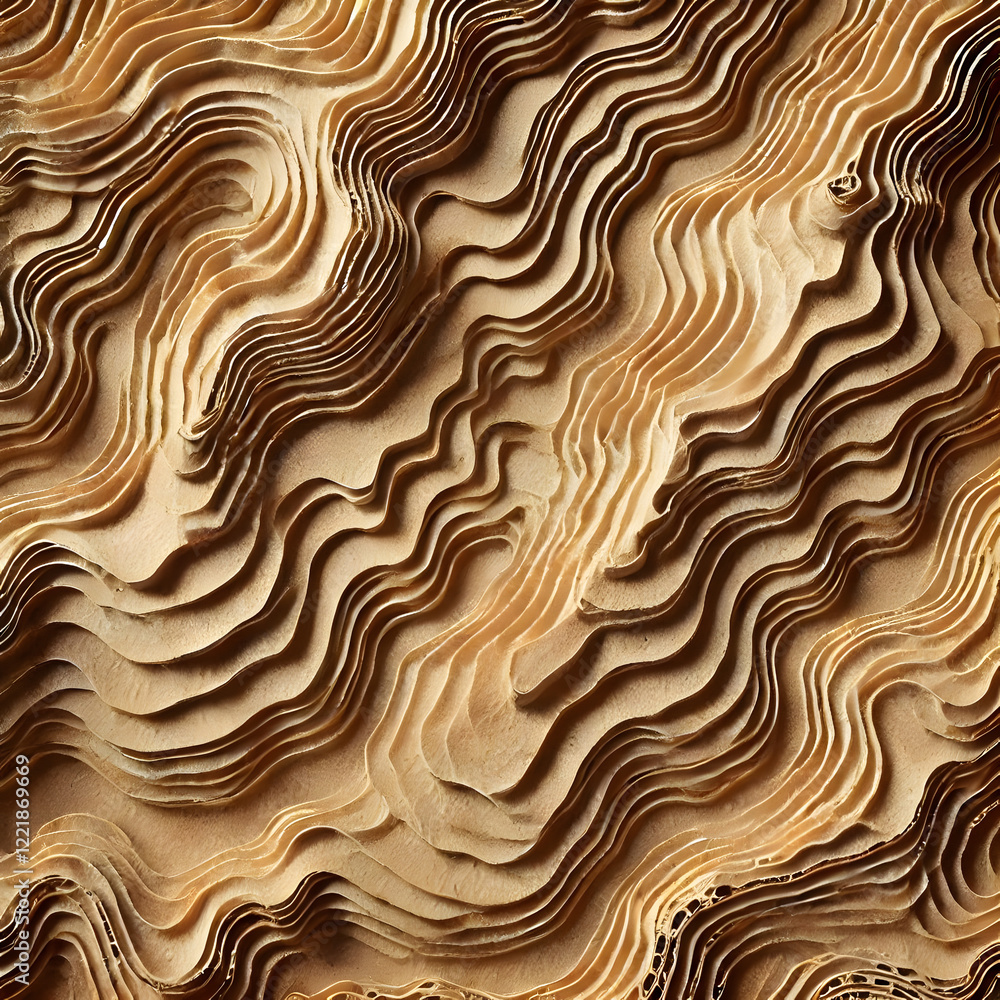 Obraz premium Flowing layers create a textured, three-dimensional pattern reminiscent of topographical maps or wood grain