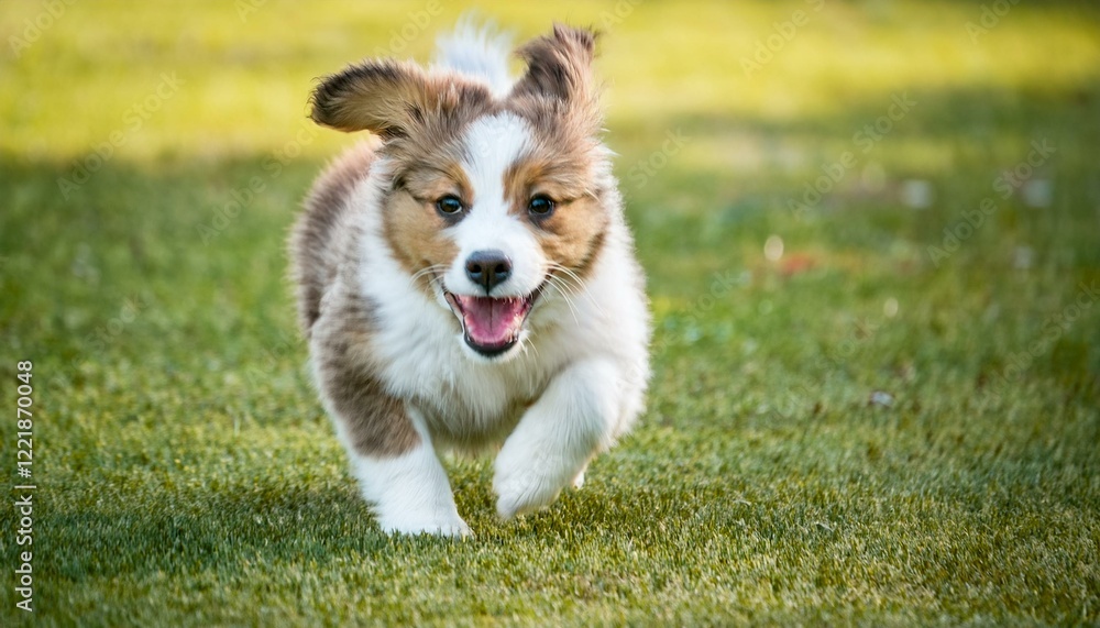 Adorable puppy running in the grass Adorable puppy running in the grass