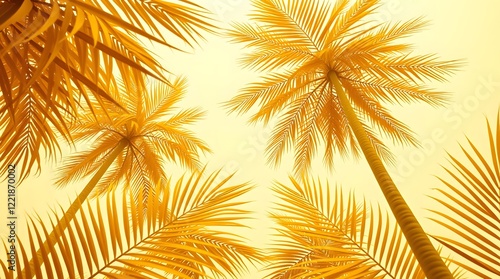 Yellow Palm Leaves Background: Tropical Foliage for Summer Design and Texture