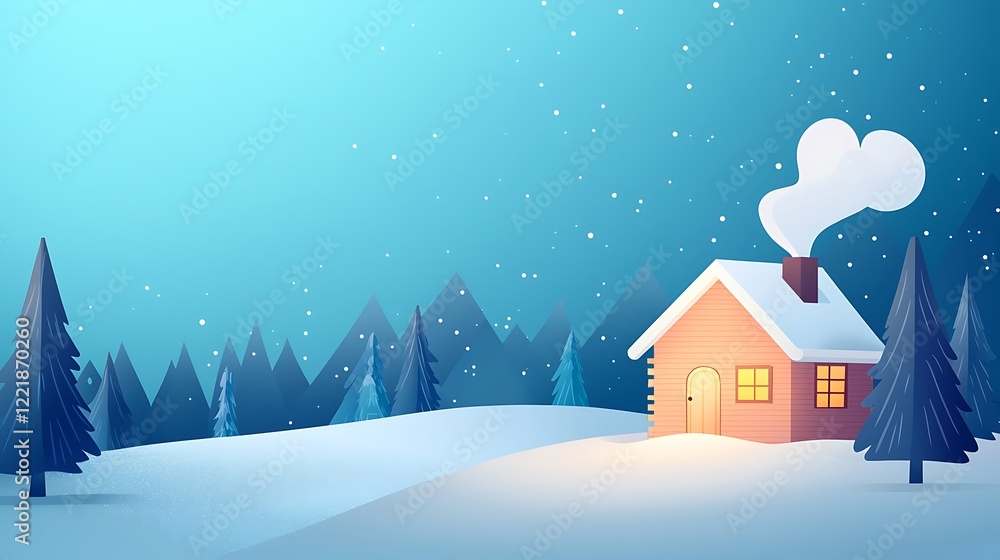 Fototapeta premium Cozy Winter Cabin in a Snowy Landscape