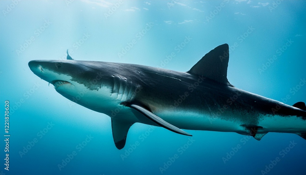 Majestic shark glides through the ocean depths. Majestic shark glides through the ocean depths.
