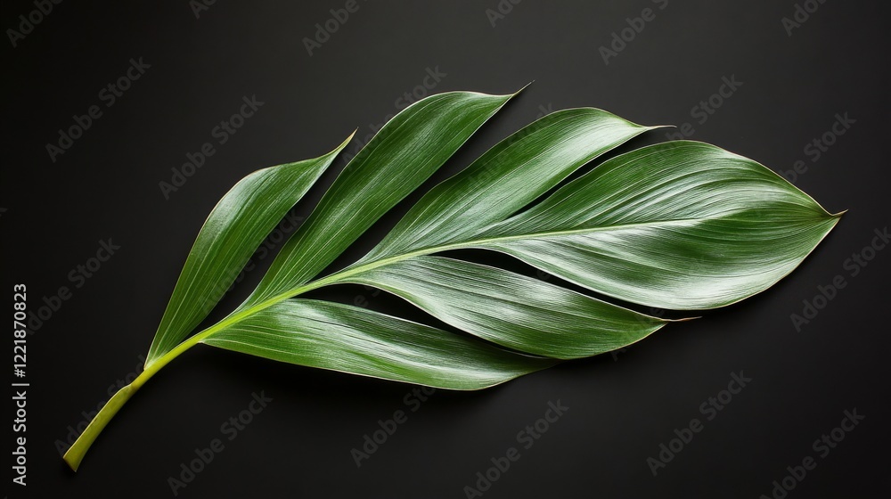Obraz premium Single Lush Green Leaf on Black Background