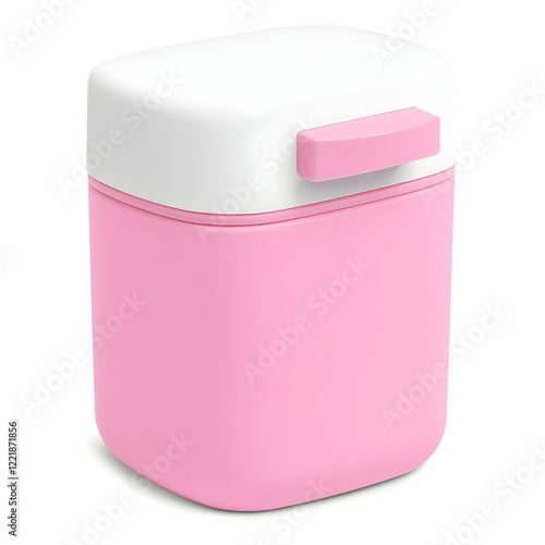 Pink storage container on white background photo