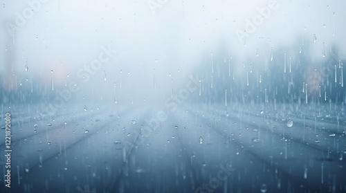 Abstract background depicting a wet rainy scene with a smooth gradient transition seamless color blending, showcasing drizzling rain and reflective surfaces.