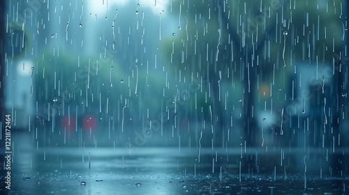 Abstract background depicting a wet rainy scene with a smooth gradient transition seamless color blending, showcasing drizzling rain and reflective surfaces.