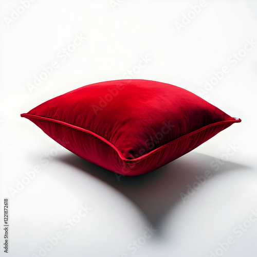 Red velvet cushion on white background, home decor (1)