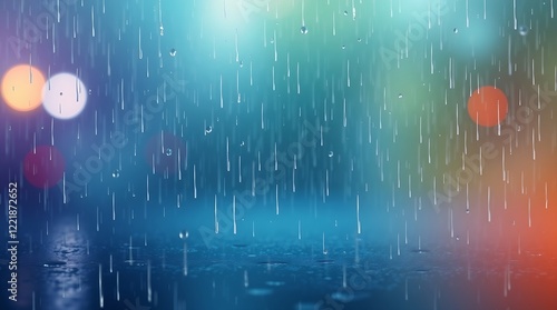 Abstract background depicting a wet rainy scene with a smooth gradient transition seamless color blending, showcasing drizzling rain and reflective surfaces.