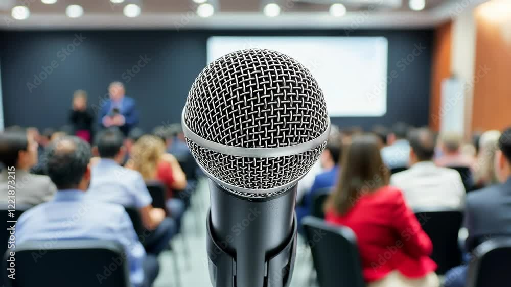 Engaging speaker addresses an audience at a professional conference in a modern venue Engaging speaker addresses an audience at a professional conference in a modern venue