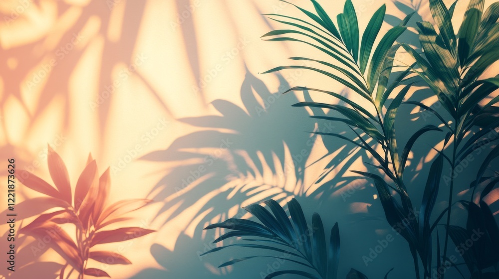 Tropical Plants Cast Shadows On A Wall